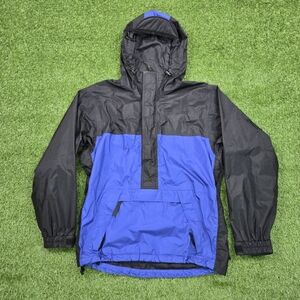 Vintage REI Anorak Jacket Adult Small Blue Black Colorblock Pullover Hooded Rain